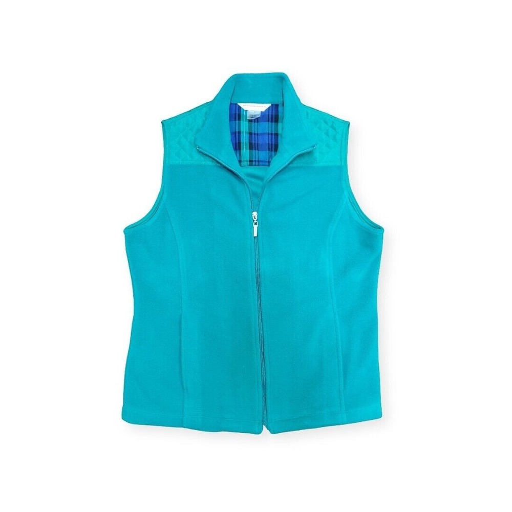 Allison Daley Green Fleece Vest PP/TP Pockets Full Zip Women